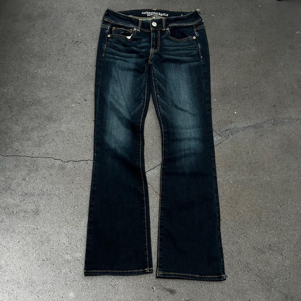 Y2K women's American Eagle kick boot dark blue low rise bootcut jeans Size 6